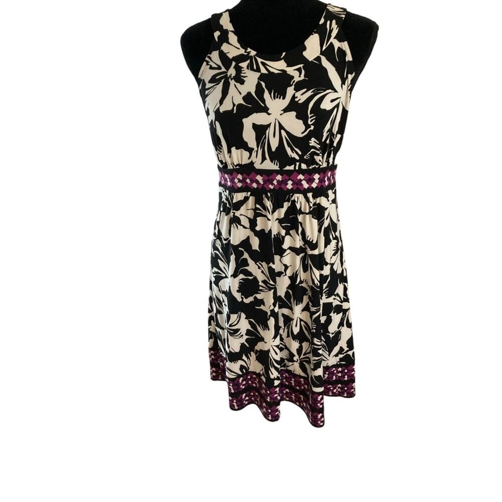 Apt. 9 Black White Floral Dress Size S Knee Length Sleeveless Fitted Waist Flare